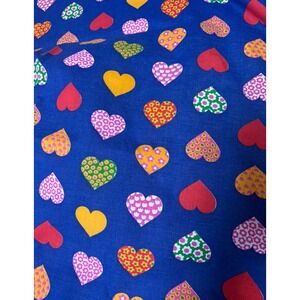 VTG Groovy Heart Print Fabric Blue‎ Cotton Sewin Material Craft Supplies